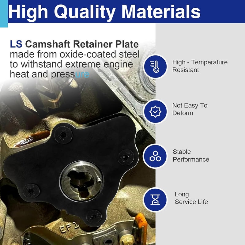 Usdrwam Camshaft Retainer Plate Gasket with Bolt Kit, Compatible with Chevy LS Series Engines Gen III/IV/V, 4.8L 5.3L 5.7L 6.0L 6.2L LS1 LS2 LS3 LQ4 LQ9, Replaces 12589016 11561455 ARP 134-1003 - Image 5